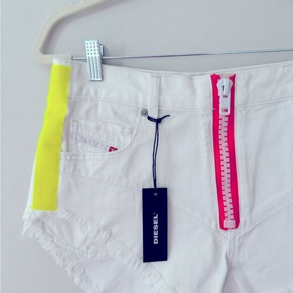 ⭕️ DIESEL Denim Shorts White Neon Zipper 27 - Picture 2 of 5